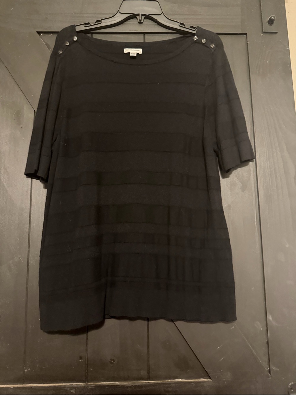 croft & barrow Black Short-Sleeve Knit Top with Shoulder Buttons